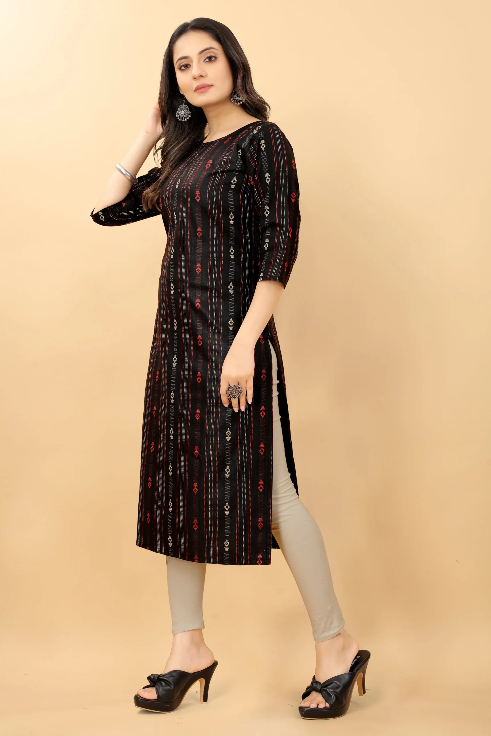 Buy Black And Blue Bohemian Straight Collar Kurti Online in India -Beyoung