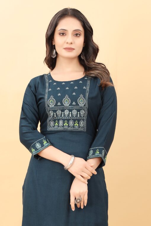 Women Embroidered Rayon Straight Kurta