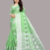 green colour saree with silver border