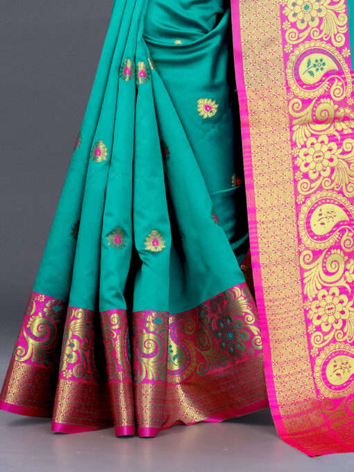 green saree with Pink border