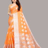 orange with silver border silk saree