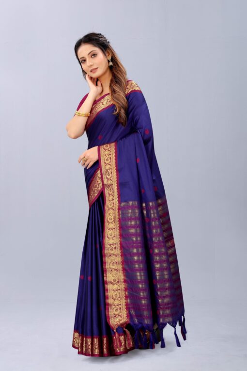 pink and blue cotton saree