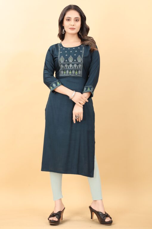 latest rayon embroidery work kurti for women