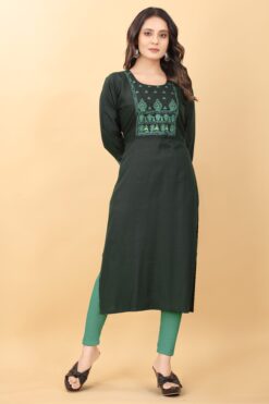 green colour embroidery kurti