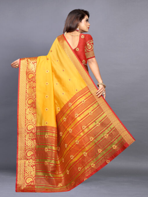 cotton yellow saree with red border