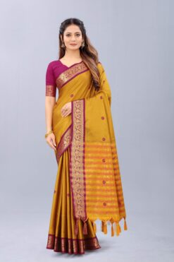 yellow colour saree cotton