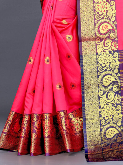 pink cotton saree matching blouse