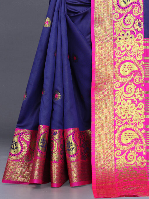 pink and blue cotton saree