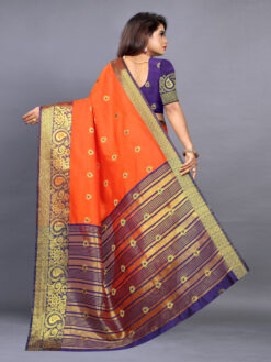 orange with silver border silk saree