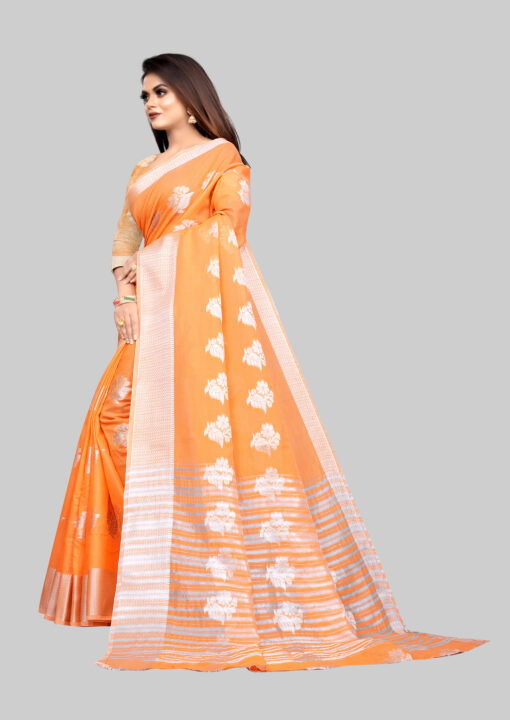 orange saree with silver border