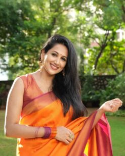 orange pink combination saree