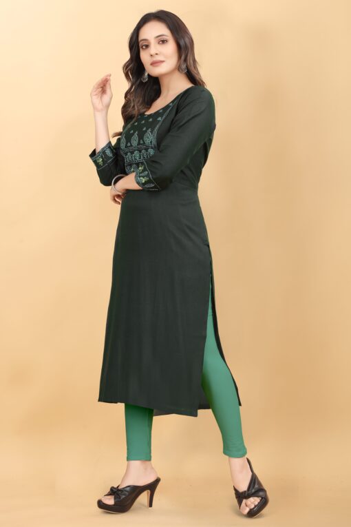 Women Embroidered Rayon Straight Kurta