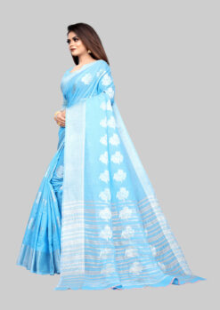 sky blue saree with silver border