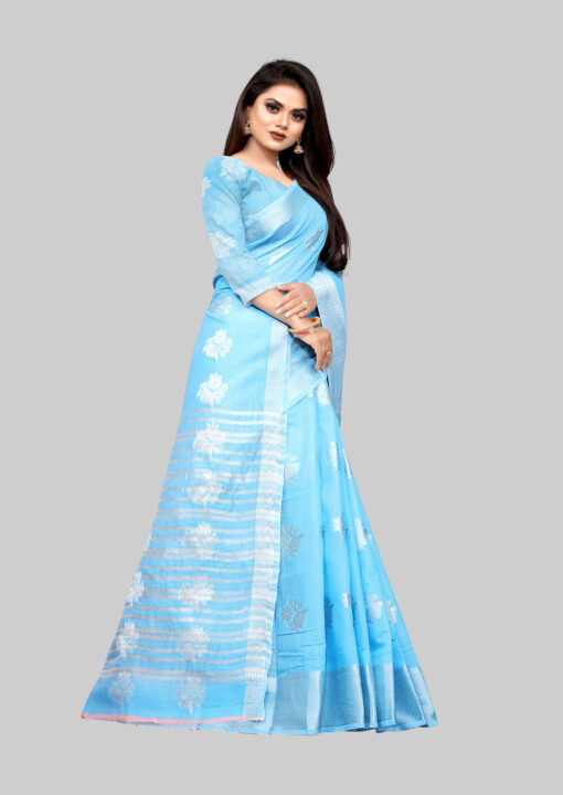 sky blue silk saree blouse designs