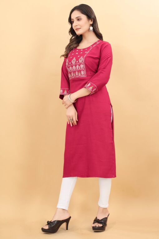 Women Embroidered Rayon Straight Kurta