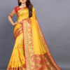 yellow colour cotton silk saree