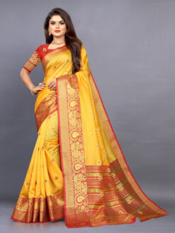 yellow colour cotton silk saree