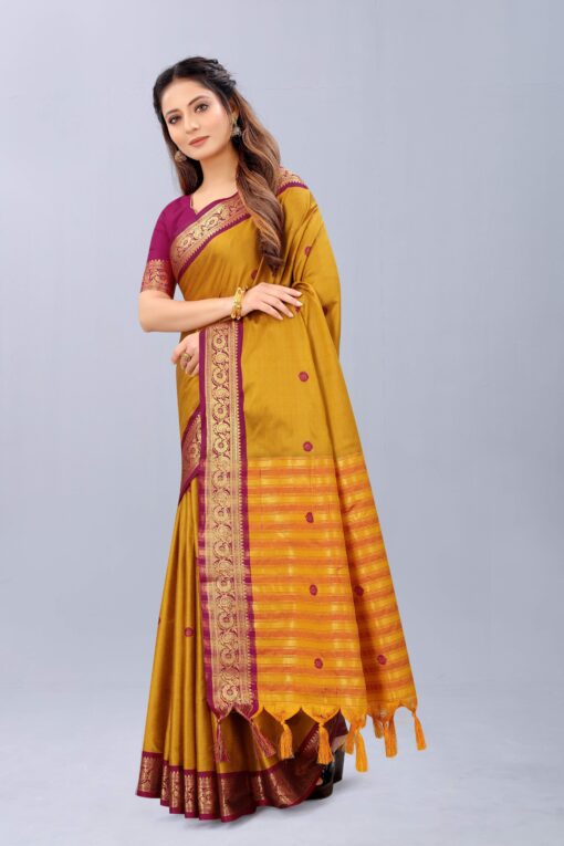 yellow colour cotton silk saree