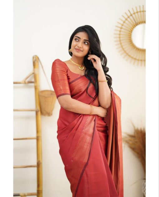 Party wear tomato red saree