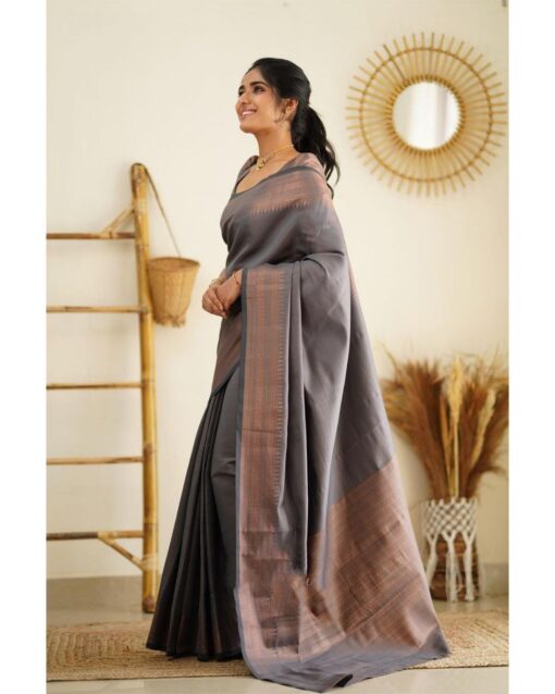 grey silk saree with contrast blouse