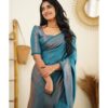 plain teal blue saree