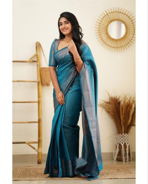 dark teal color saree