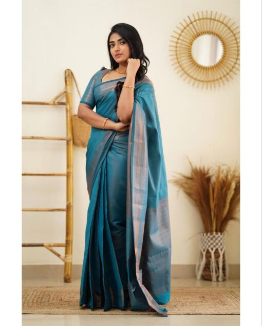 teal blue silk saree