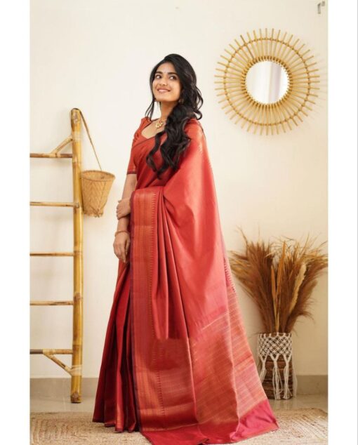 Handcrafted tomato red saree