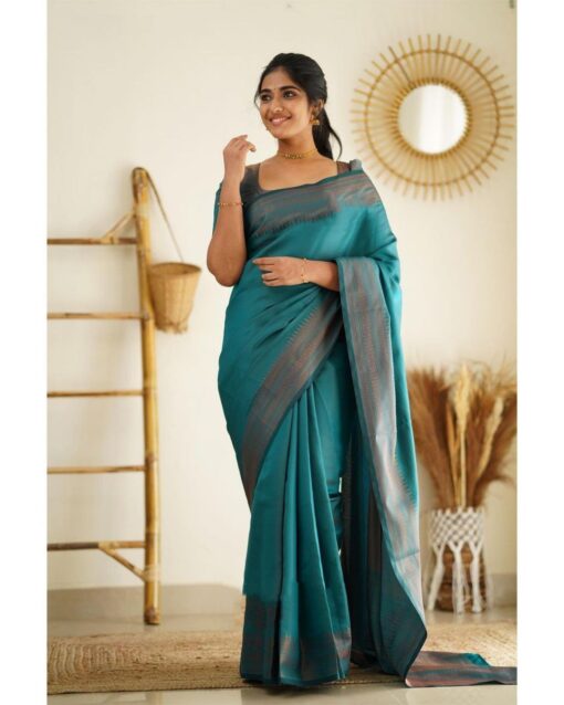 bottle green banarasi saree