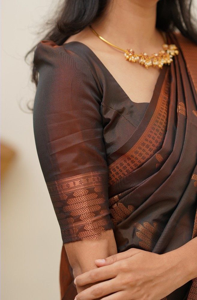 Charming Lycra Chocolate Saree with Designer Blouse – Little Wish Fashion  Collection
