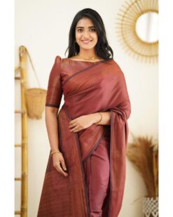 Soft brown cotton silk saree