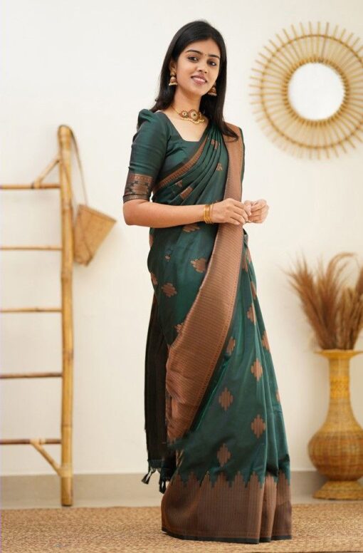 dark green bridal silk saree