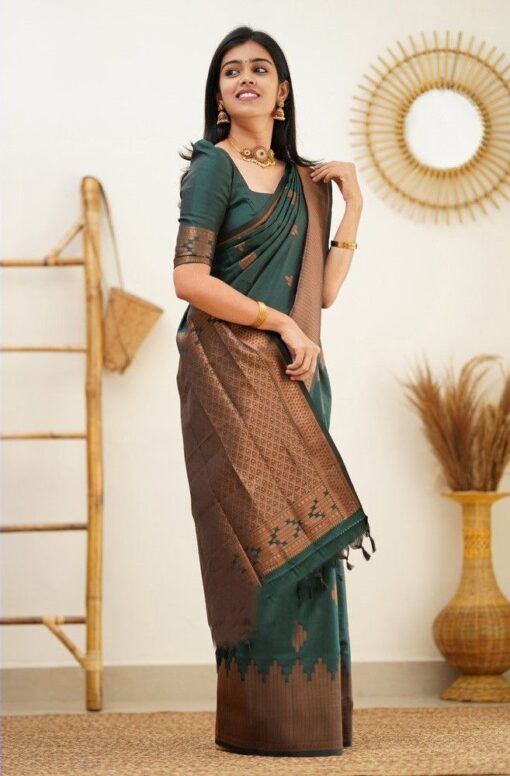 dark green color silk saree