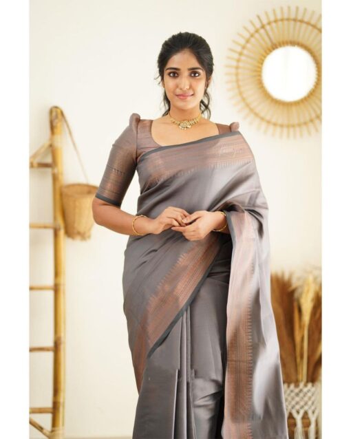 grey saree with golden border