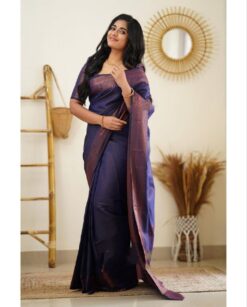 Cotton silk blend blue saree