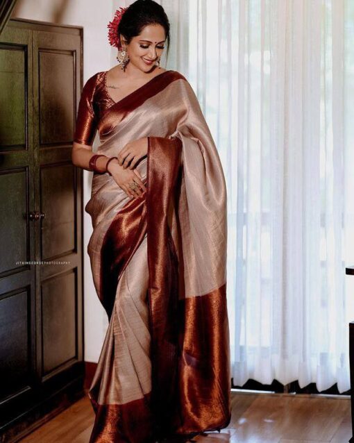 beige color silk saree