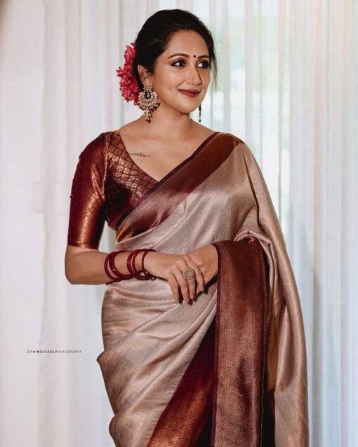 beige banarasi saree