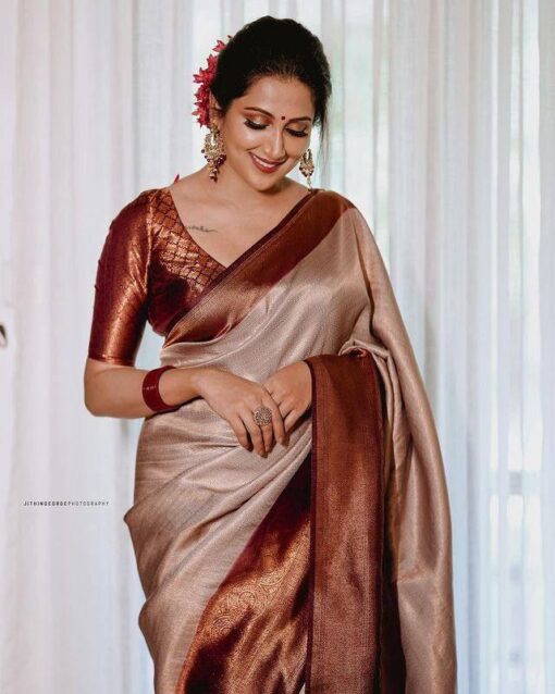 beige wedding saree