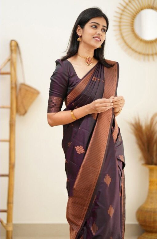 purple and gold wedding saree