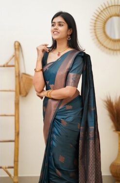 plain teal blue saree