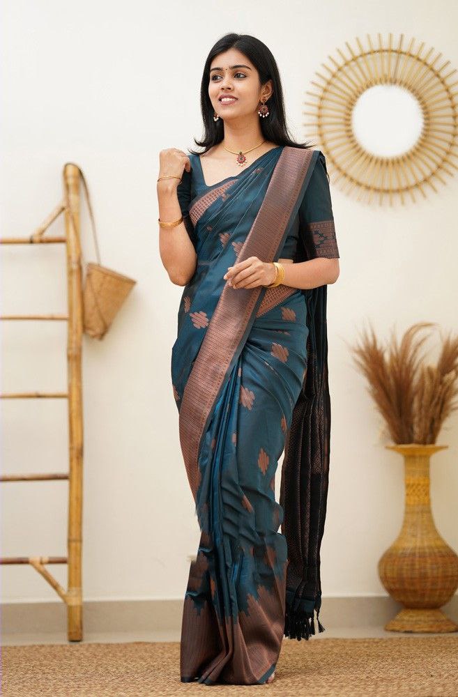 Pure Paithani Silk Teal Blue Saree – Sunasa